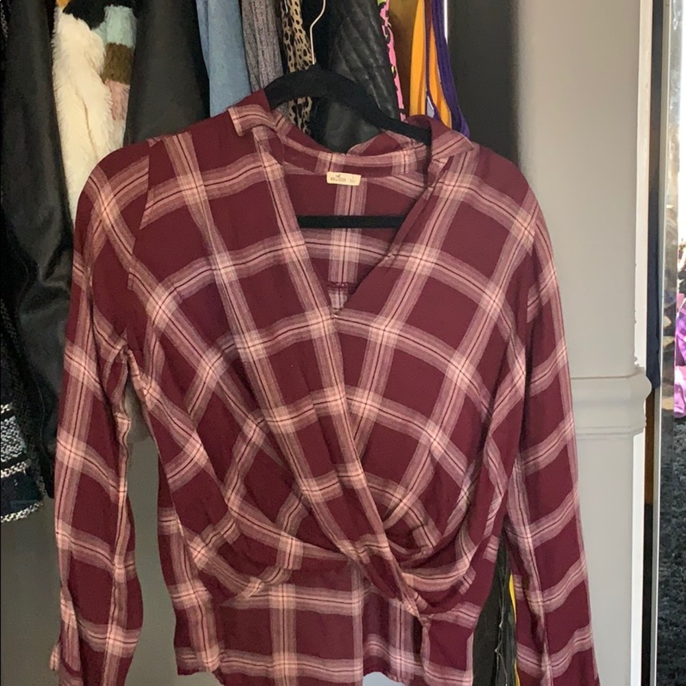 Sexy plaid long sleeve cropped shirt